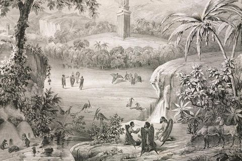 Der Sensationsbericht über das Leben auf dem Erdtrabanten zeichnet eine üppige Welt mit Bibern auf zwei Beinen und menschen-ähnlichen Wesen mit Fledermausflügeln