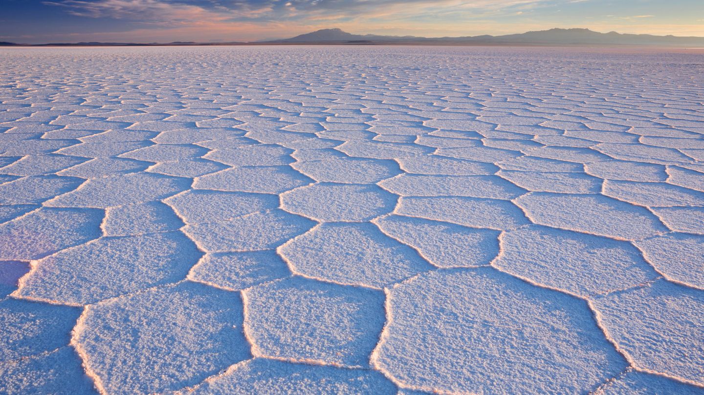 Wabenförmige Muster in einer der berühmtesten Salzwüsten der Erde, der bolivianischen Salar de Uyuni