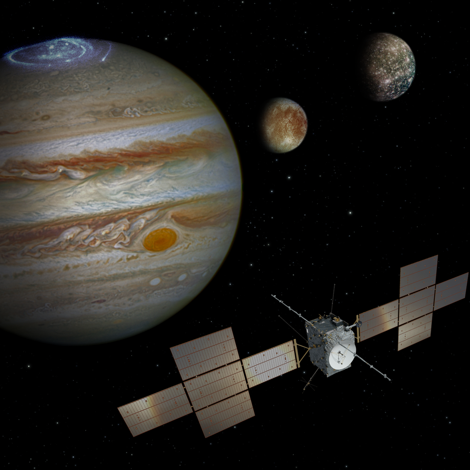 Das Ziel einer langen Reise: der Jupiter und seine Monde Ganymed, Io, Callisto und Europa