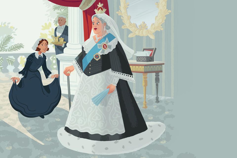 Illustration von Florence Nightingale, wie sie vor der britischen Königin Victoria einen Knicks macht