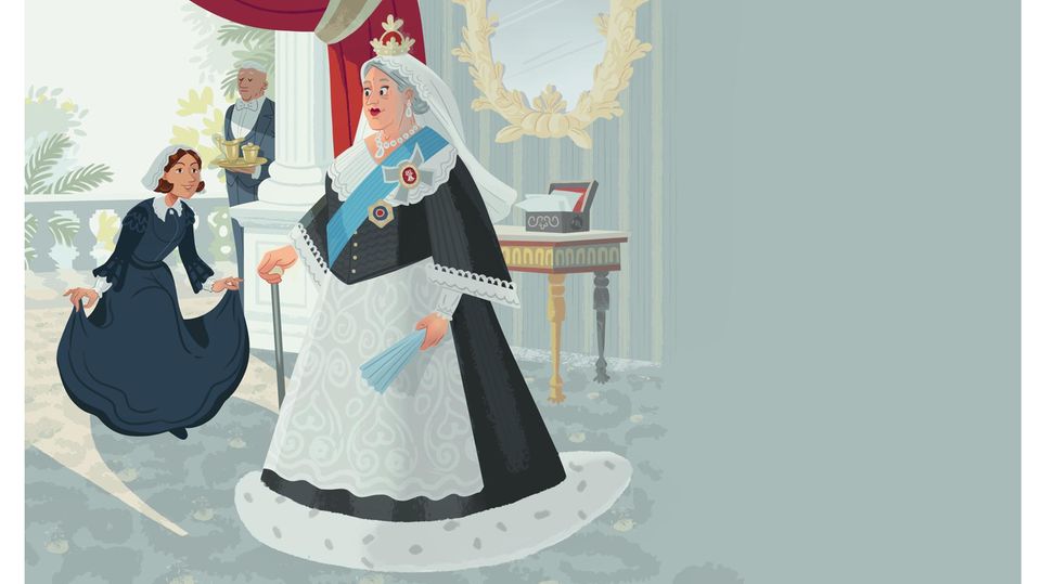 Illustration von Florence Nightingale, wie sie vor der britischen Königin Victoria einen Knicks macht