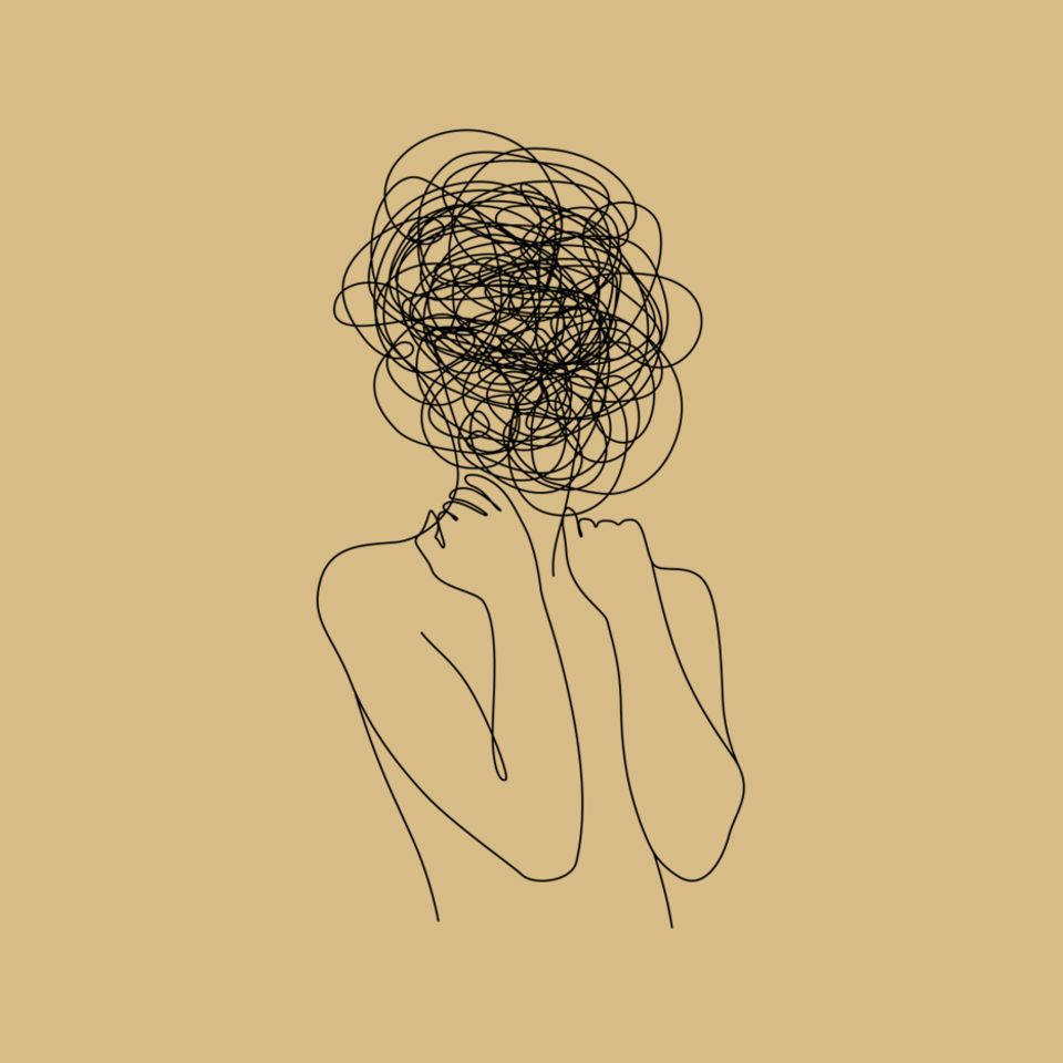 Illustration Körper mit Knotenknäul als Kopf