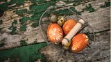 Eier mit floralen Mustern im Körbchen