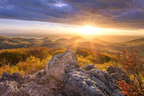 Vom Ölberg, der mit rund 460 Metern höchsten Erhebung des Siebengebirges, bietet sich ein atemberaubendes Panorama über die bewaldeten Gipfel