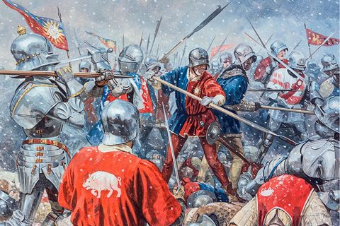 Schneetreiben herrscht bei Towton am Morgen des 29. März 1461, als die verfeindeten Yorkisten und Lancastrianer aufeinandertreffen. Stundenlang branden die beiden Heere auf den Wiesen zwischen den Dörfern Towton und Saxton gegeneinander