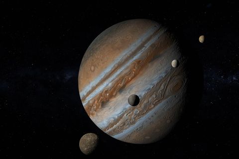 Jupiter und seine Monde (Fotomontage) - JUICE: ESA-Mission zur Erforschung von Jupiter und drei seiner Monde