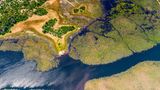 Grünes Binnenfluss-Delta von oben