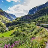 Die Flåmbahn fährt durch die Landschaft