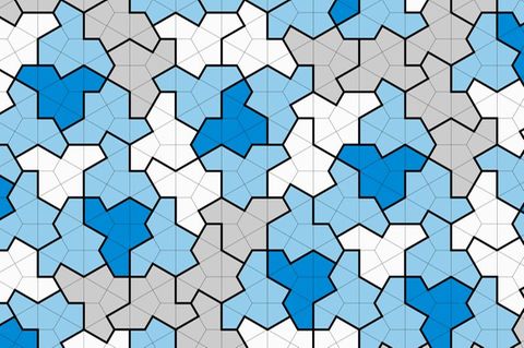 Die Illustration zeigt ein Feld von Kacheln, die 13 Ecken haben und einem Hut ähneln