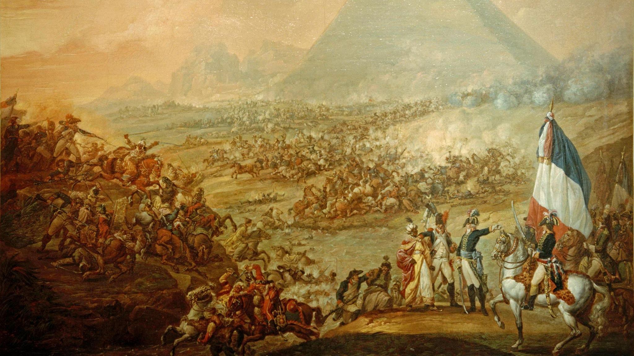 Ägypten-Feldzug: Am 21. Juli 1798 besiegen die Franzosen ein Heer der in Ägypten herrschenden Mamelucken und ziehen in die Hauptstadt Kairo ein. Sie verstehen sich als Befreier, doch die Ägypter werden die Europäer als Besatzer bekämpfen Am 21. Juli 1798 besiegen die Franzosen ein Heer der in Ägypten herrschenden Mamelucken und ziehen in die Hauptstadt Kairo ein. Sie verstehen sich als Befreier, doch die Ägypter werden die Europäer als Besatzer bekämpfen