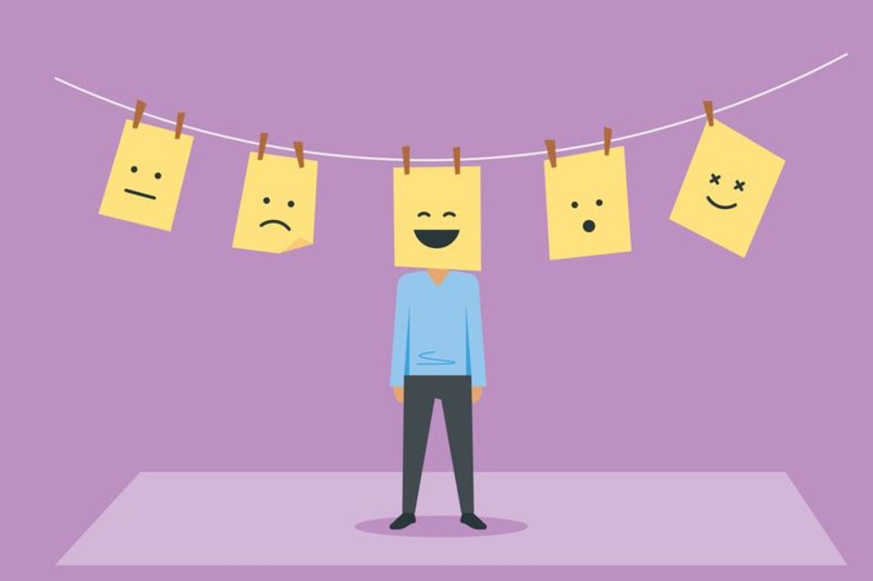 Illustration mit Klebezetteln und aufgemalten Emojis