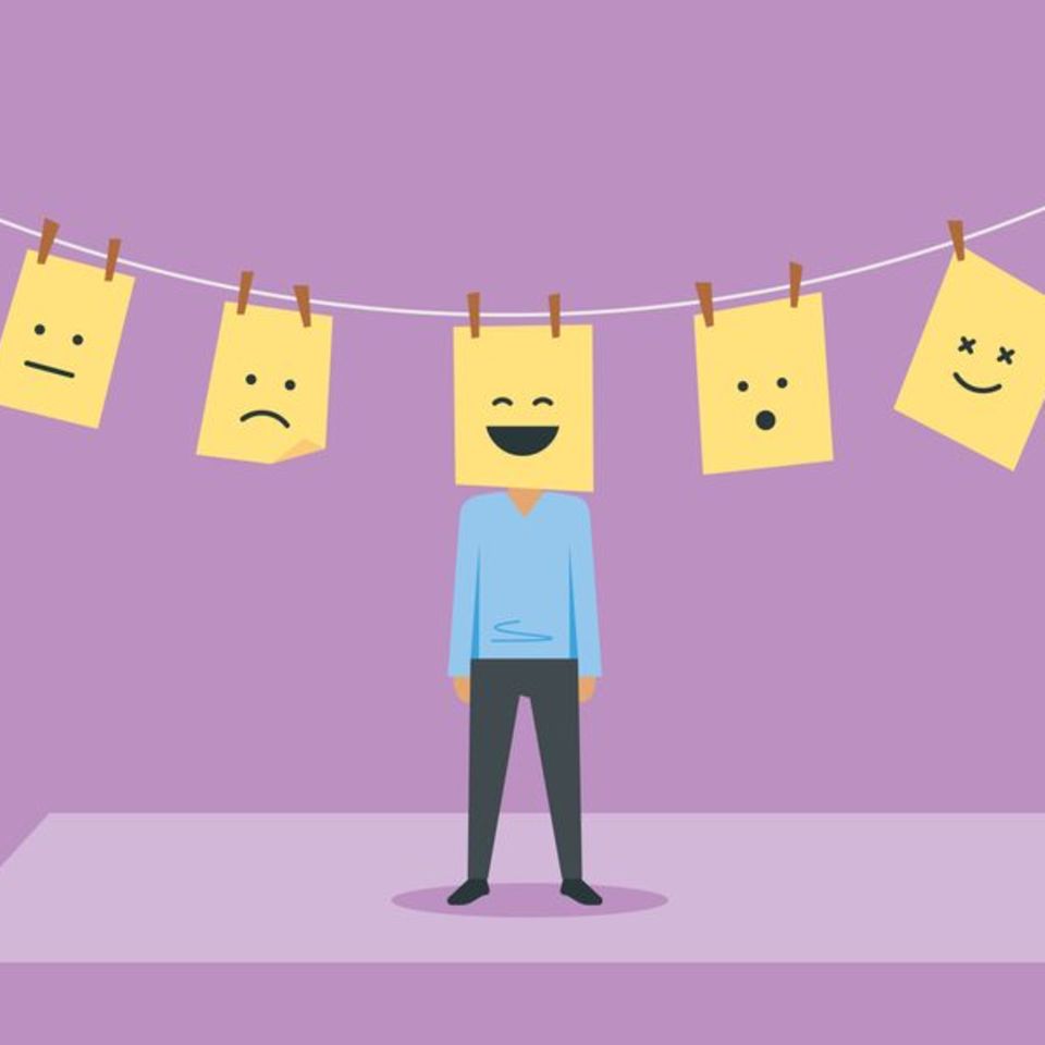 Illustration mit Klebezetteln und aufgemalten Emojis