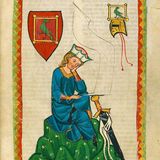 Der Codex Manesse, auch als Große Heidelberger Liederhandschrift bekannt, gilt als die umfangreichste und berühmteste Sammlung mittelhochdeutscher Lied- und Spruchdichtung. Fertiggestellt um etwa 1340, wurde die auf 426 Pergamentseiten beidseitig beschriebene Handschrift vor allem durch ihre 137 farbenprächtigen, ganzseitigen Miniaturen berühmt (im Bild: der Sänger Walther von der Vogelweide)