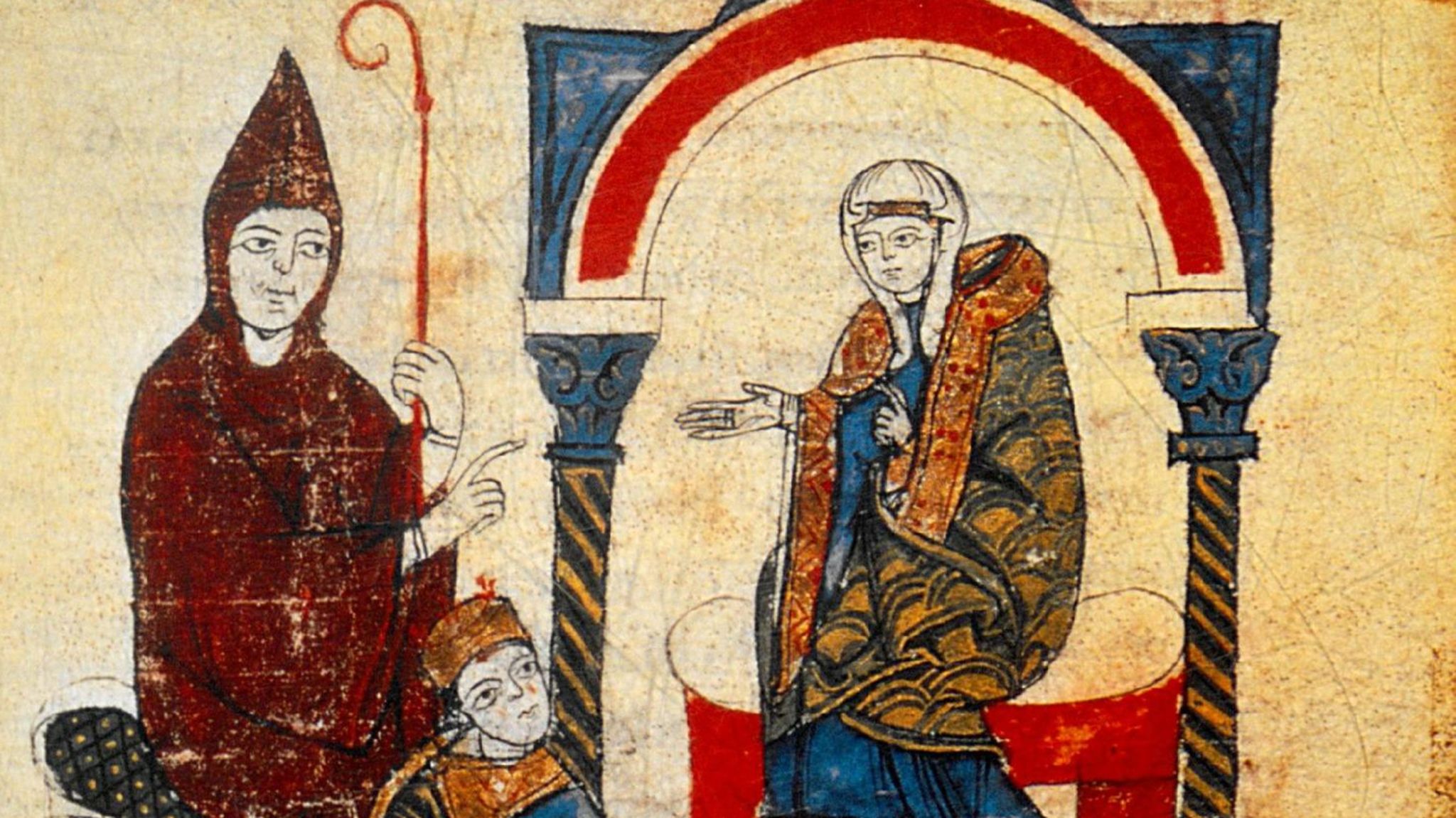 Mathilde von Canossa sitzt auf einem Thron