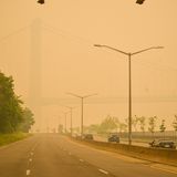 Autos fahren durch gelben Rauch in New York