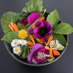 Salat mit essbaren Blüten