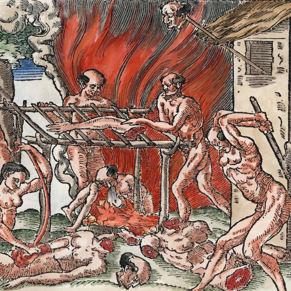 Illustration zeigt, wie Menschen menschliche Gliedmaßen rösten Illustration zeigt, wie Menschen menschliche Gliedmaßen rösten