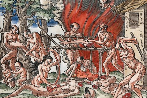 Illustration zeigt, wie Menschen menschliche Gliedmaßen rösten
