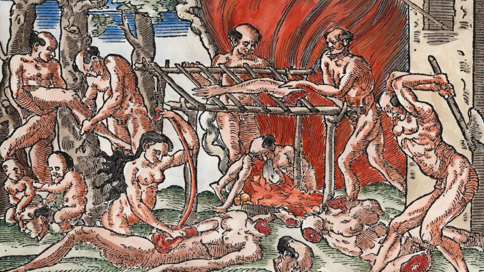 Illustration zeigt, wie Menschen menschliche Gliedmaßen rösten