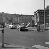 Innenstadt von Stuttgart mit wenigen Autos, 1950er Jahre