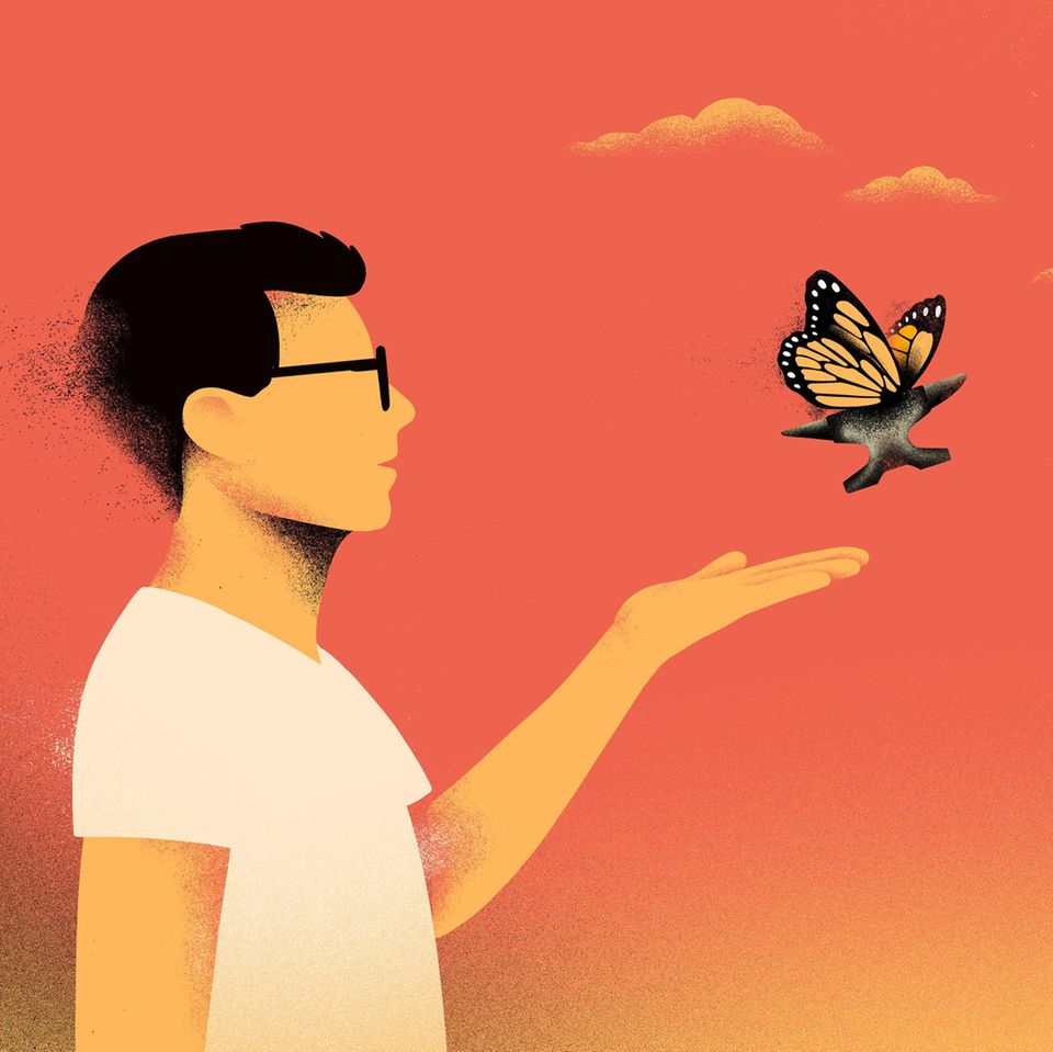 Amboss fliegt als Schmetterling davon