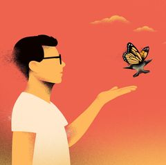 Amboss fliegt als Schmetterling davon
