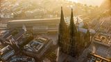 Cologne Cathedral (Kölner Dom), from a higher ground: captured 'on air' via Zeppelin in the early morning just after sunrise.