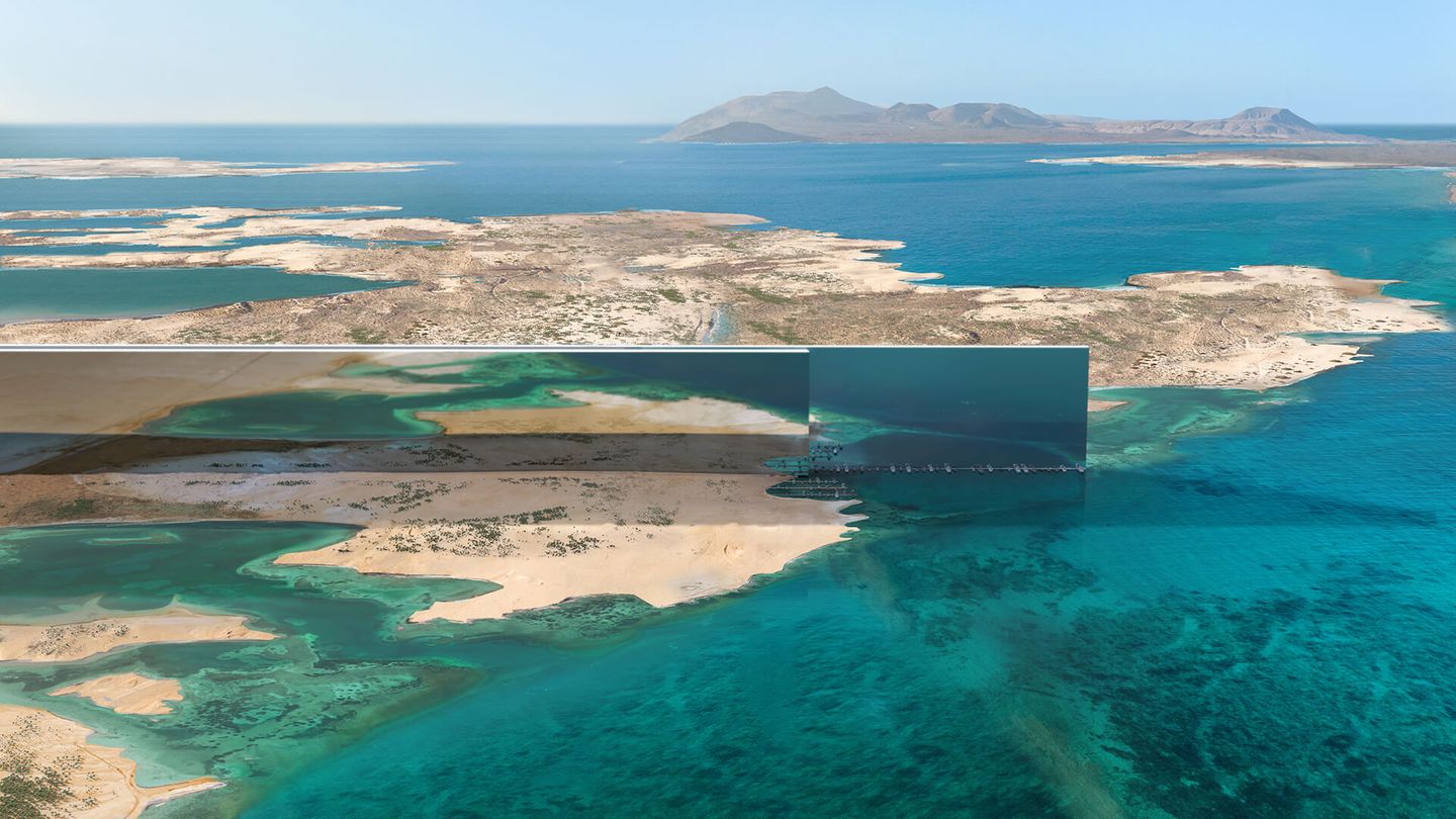 Die Illustration zeigt das westliche Ende der Stadt "The Line" am Roten Meer