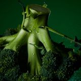 Eine Brokkoli-Rose vor grünem Hintergrund