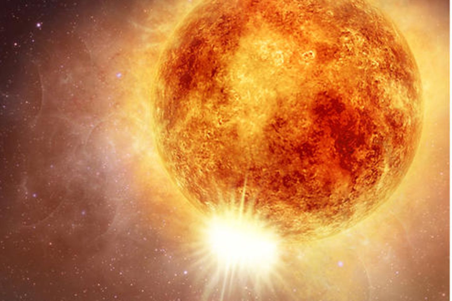Beteigeuze ist ein Roter Riesenstern, der bis zu 19 Mal mehr Masse enthält als unsere Sonne