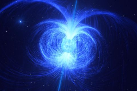 Der Heliumstern HD 45166 (hier eine künstlerische Darstellung) besitzt das stärkste Magnetfeld, das je bei solch einem Himmelskörper beobachtet wurde. Wenn er eines Tages kollabiert, könnte sein Sternleichnam einen Magnetaren bilden