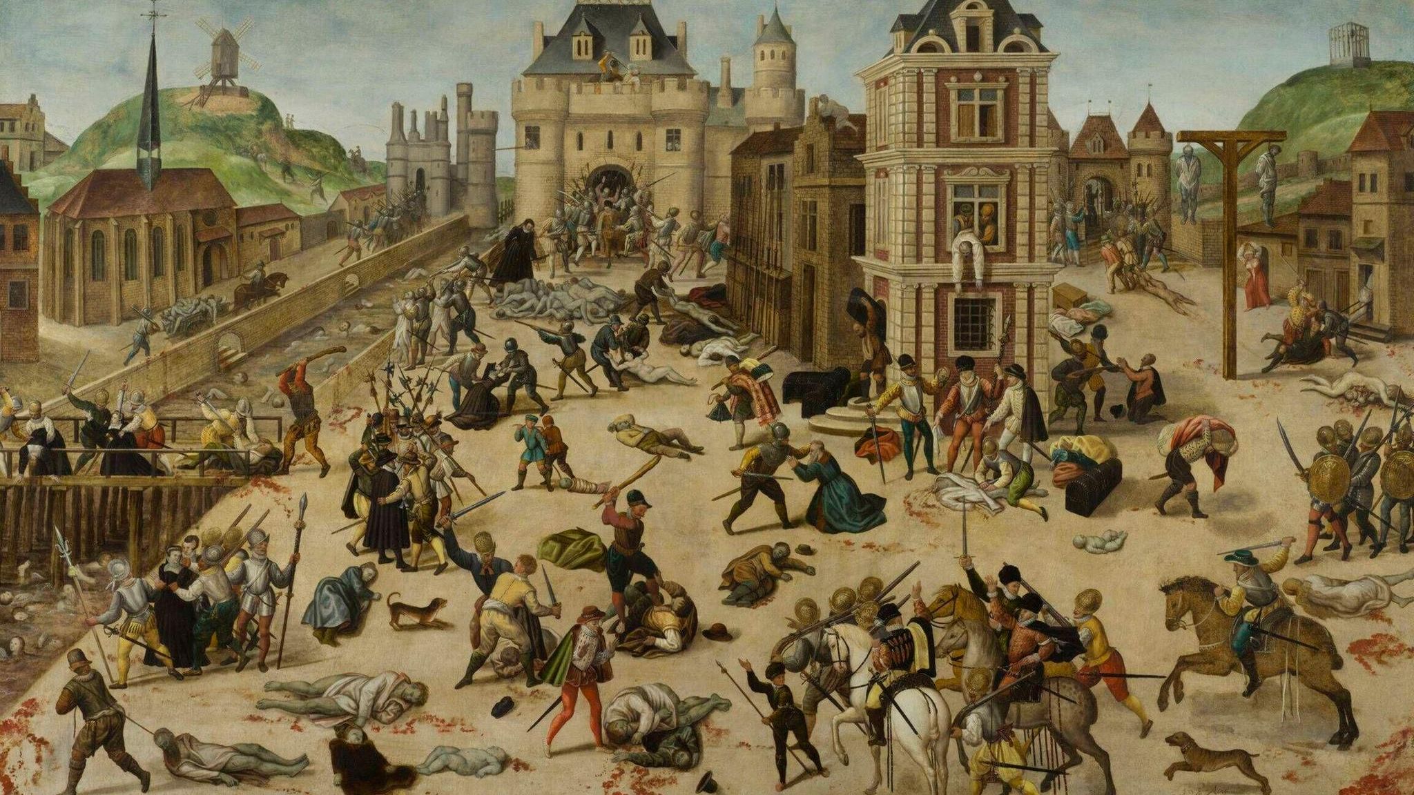 Blutbad Bartholomäusnacht oder Pariser Bluthochzeit Gemälde von Francois Dubois, um 1584 Blutbad Bartholomäusnacht oder Pariser Bluthochzeit Gemälde von Francois Dubois, um 1584