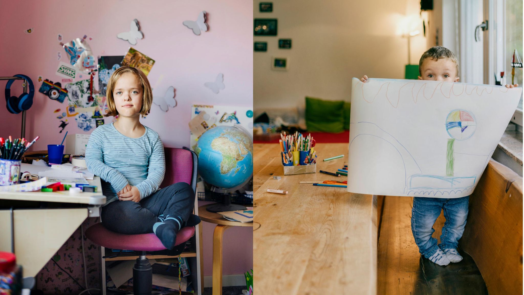 Zwei Kinder mit Achondroplasie, einer seltenen Form des Kleinwuchses