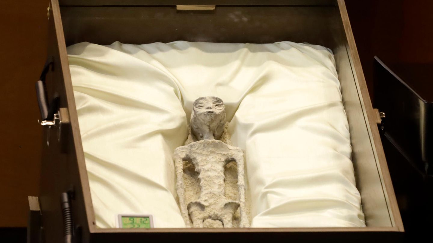Der angebliche Leichnam des Außerirdischen sei versteinert, weil er laut den Ufologen in einer Kieselalgenmine gefunden worden sei