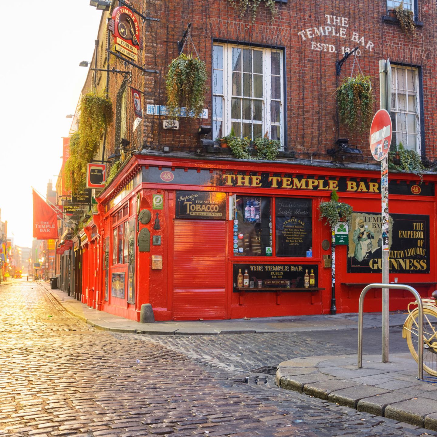 dublin, ireland. 5th may, 2019: views of empty pub street in dub