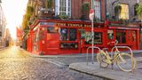 dublin, ireland. 5th may, 2019: views of empty pub street in dub