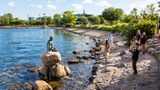 Die kleine Meerjungfrau in Kopenhagen Die Kleine Meerjungfrau (dänisch: Den lille Havfrue) an der Uferpromenade Langelinie in Kopenhagen. Ein beliebtes Fotomotiv von Touristen.