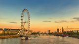 London Eye in London Sunset of the thames river in london