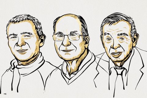 Die drei Gewinner des Nobelpreises für Chemie 2023: Moungi G. Bawendi, Louis E. Brus und Alexei I. Ekimov