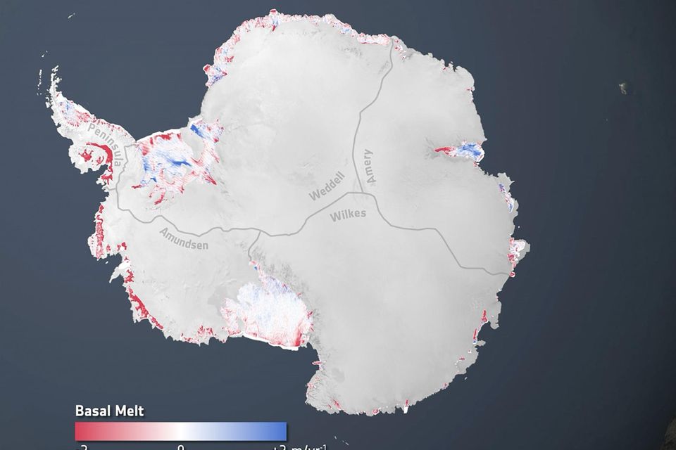 Folge des Klimawandels: Bei rund 40 Prozent der schwimmenden Schelfeisflächen in der Antartkis hat sich das Volumen im letzten Vierteljahrhundert deutlich verringert, wie eine Langzeitstudie zeigt