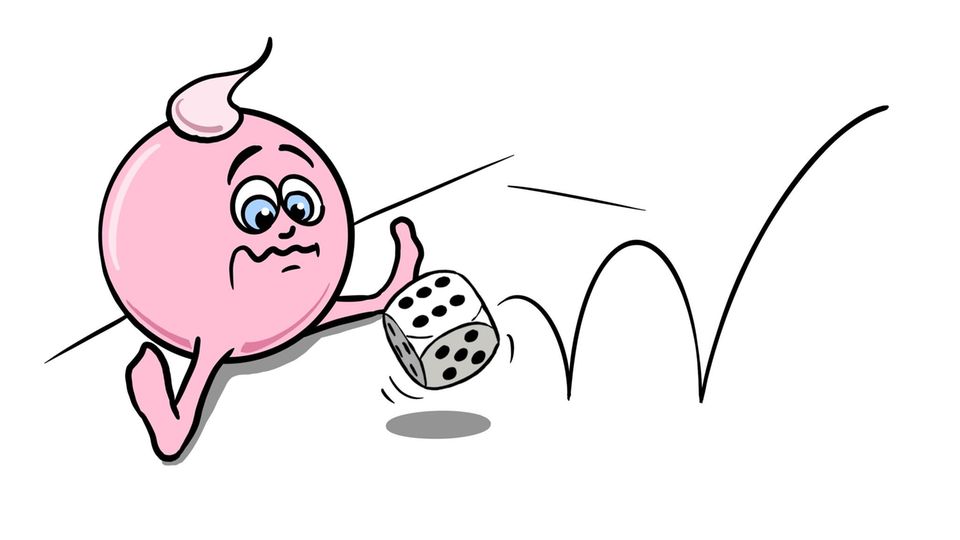 Teilchen schaut auf Würfel Teilchen schaut auf Würfel