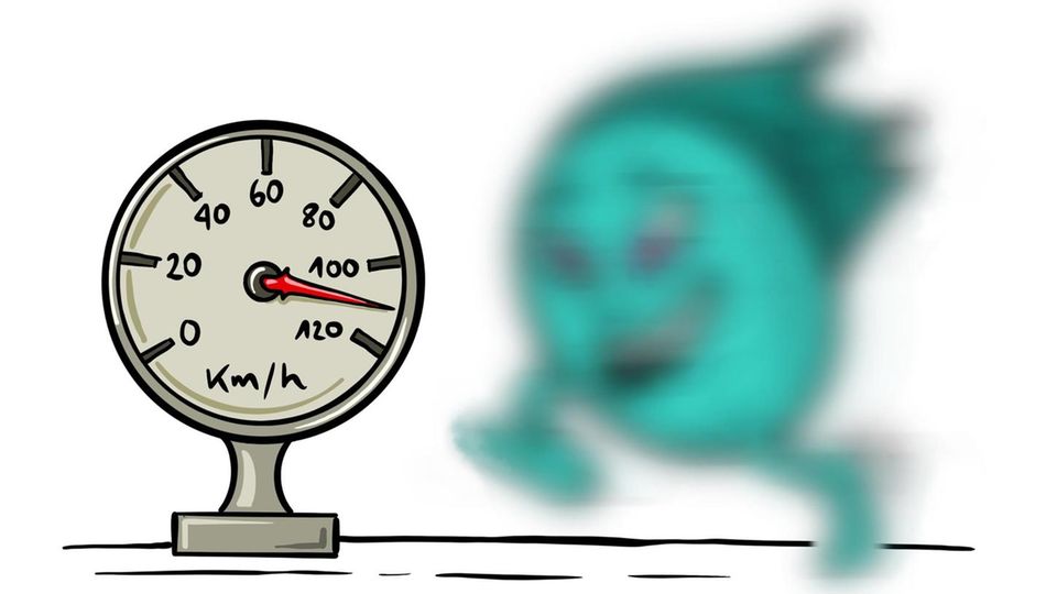 Tachometer neben verschwommenem Teilchen