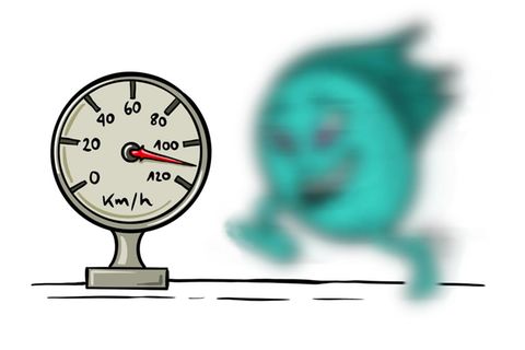 Tachometer neben verschwommenem Teilchen