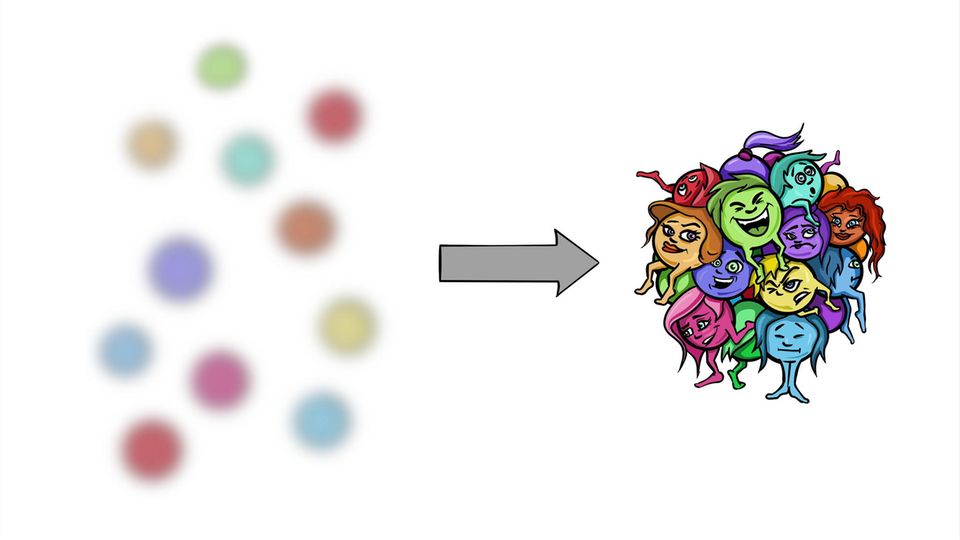 Verschwommene Teilchen, Pfeil, Teilchen auf einem Haufen Verschwommene Teilchen, Pfeil, Teilchen auf einem Haufen