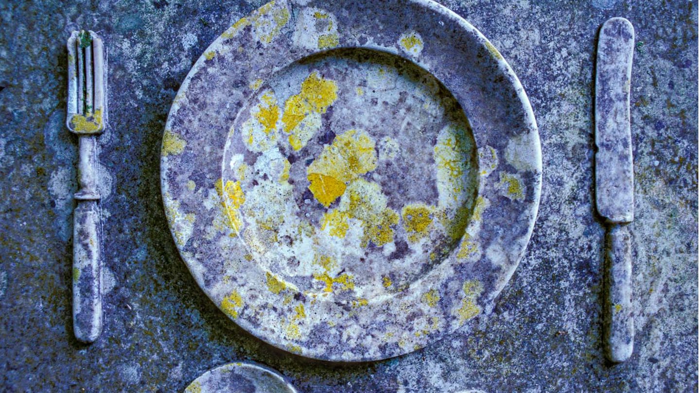 Dieses Stillleben fand Fotograf Roberto Bueno auf einem verlassenen Bauernhof in der Nähe von Sintra, Portugal vor: ein vollständiges Gedeck auf einem Steintisch