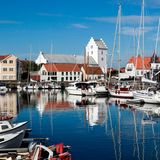 Sæby Klosterkirke and the harbour, Saeby,