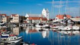 Sæby Klosterkirke and the harbour, Saeby,