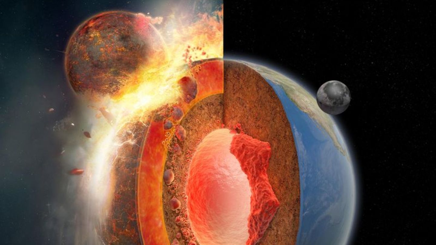 Bei dem Einschlag des Himmelskörpers Theia mit der Ur-Erde entstand der Mond Bei dem Einschlag des Himmelskörpers Theia mit der Ur-Erde entstand der Mond