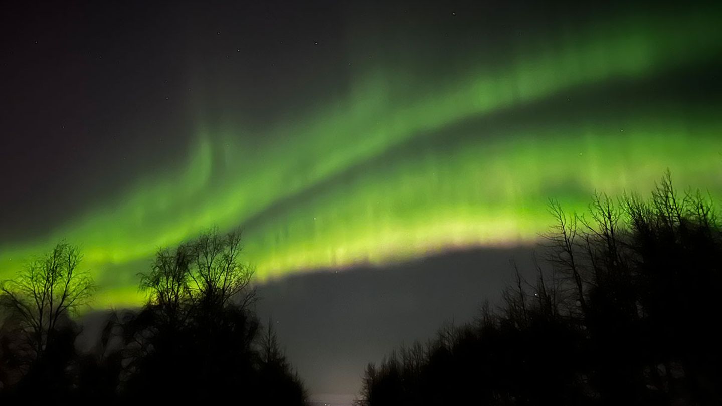 Grüne Polarlichter bei Nacht