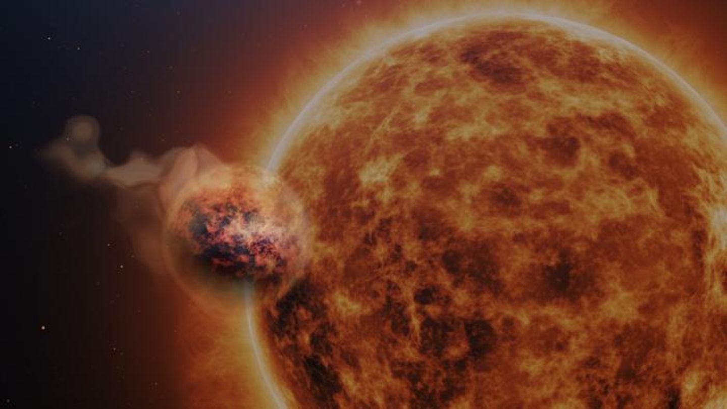 Künstlerische Darstellung von WASP-107b vor seinem Mutterstern